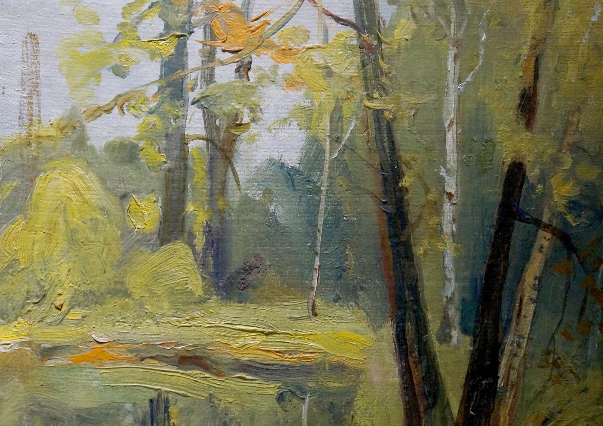 Oil painting of green yellow forest by Konovalyuk Fedor Zotikovich