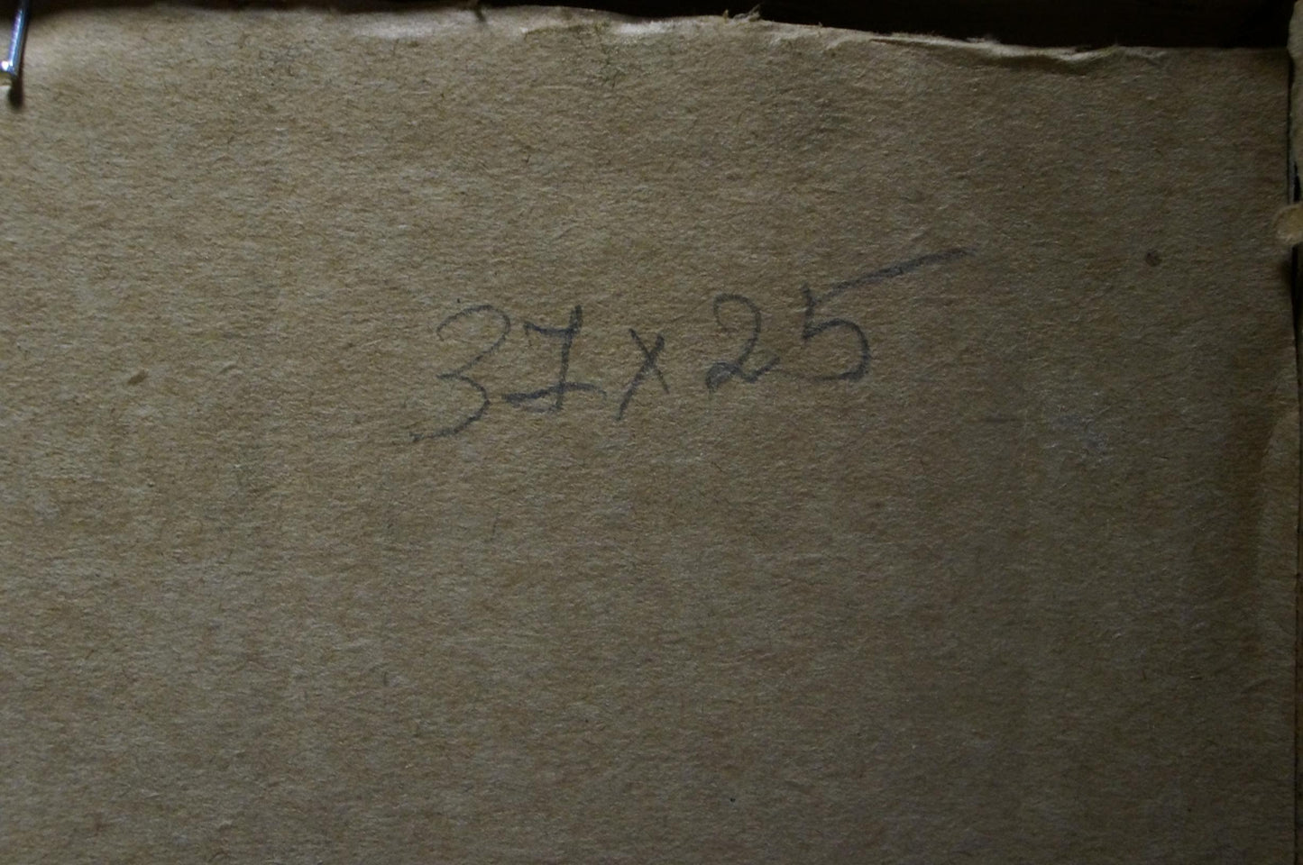 Back of Konovalyuk Fedor Zotikovich oil painting with 37 x 25 handwritten measurement on beige paper