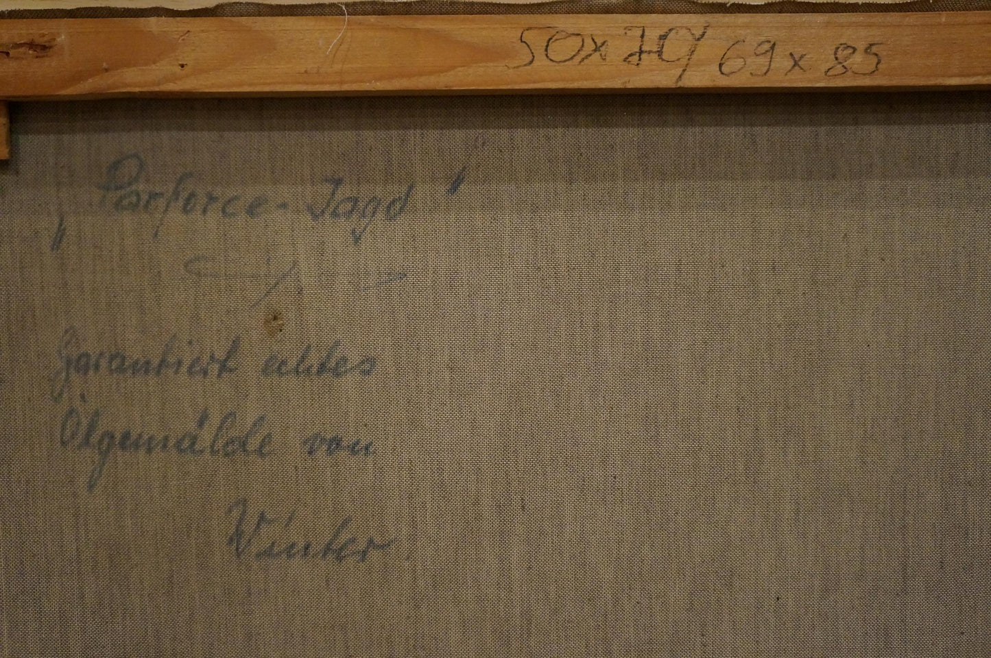 Back of framed Oil painting Soldiers on the road Winter with handwritten inscription