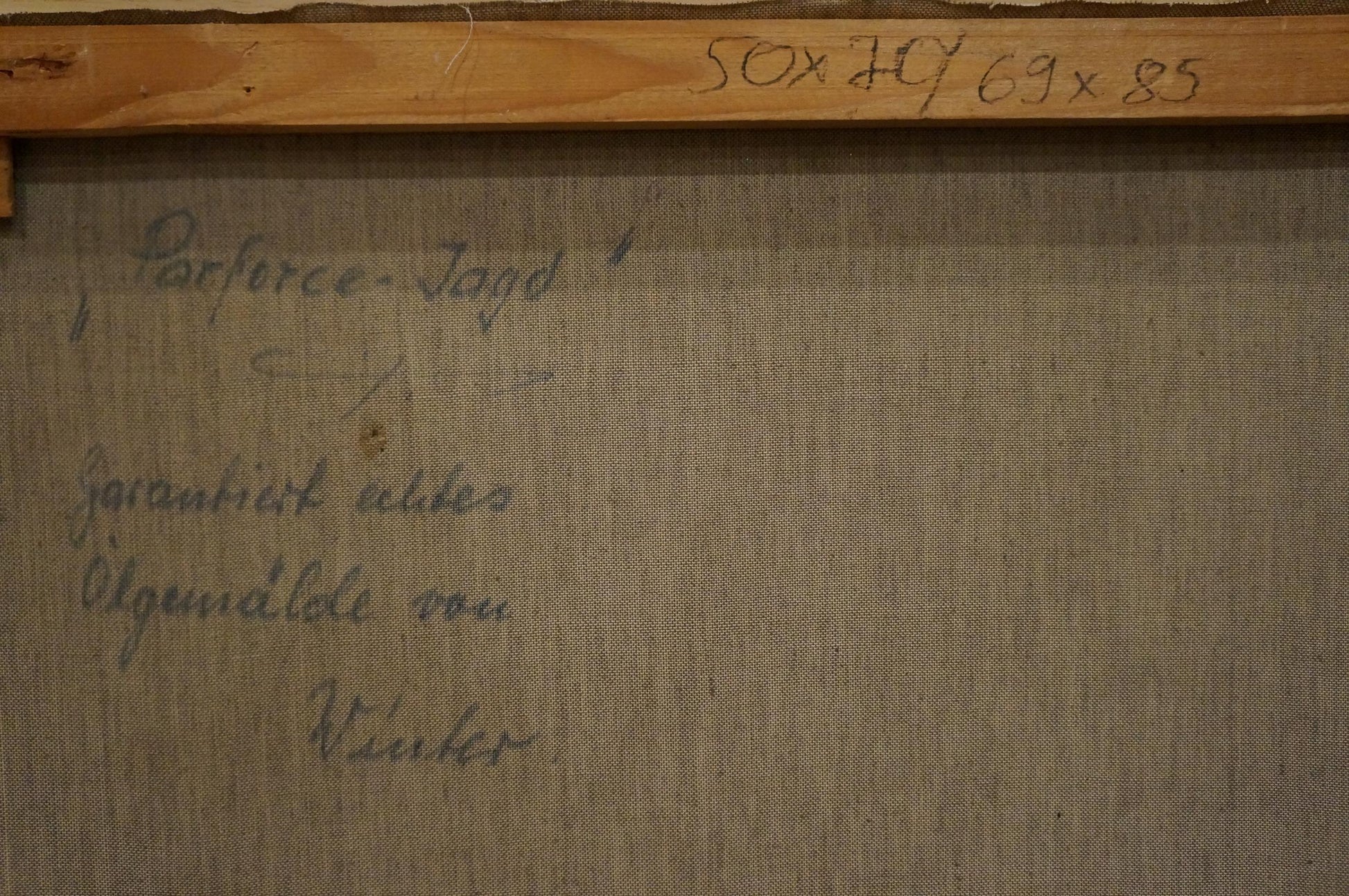 Back of framed Oil painting Soldiers on the road Winter with handwritten inscription