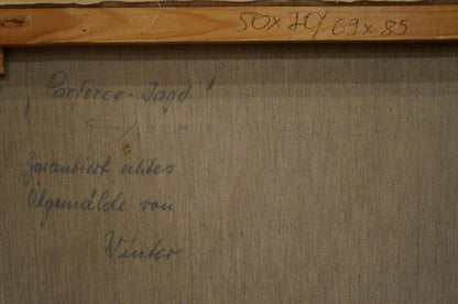 Back of framed Oil painting Soldiers on the road Winter with handwritten inscription