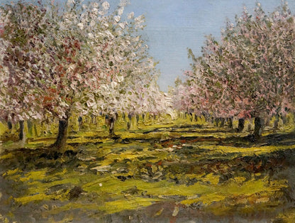 Vibrant impressionist oil painting of blooming orchard trees by Nevkritiy Denis Nikiforovich