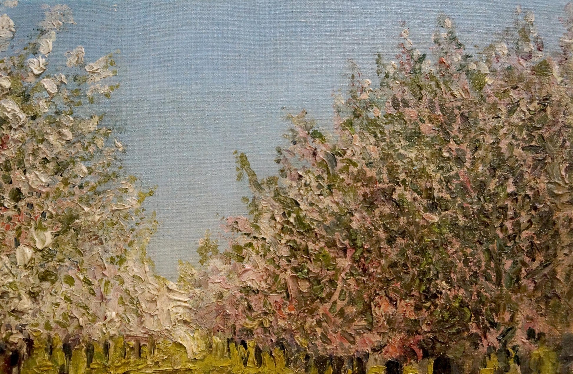 Impressionistic oil painting of blooming white and pink trees by Nevkritiy Denis Nikiforovich