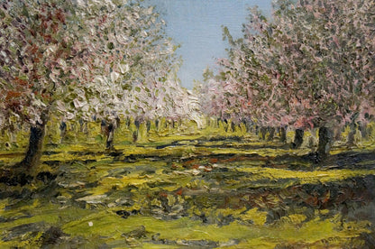 Vibrant impressionist oil painting of blooming orchard trees by Nevkritiy Denis Nikiforovich