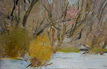 Oil painting End of Winter by Zaretsky Victor Ivanovich, textured forest scene