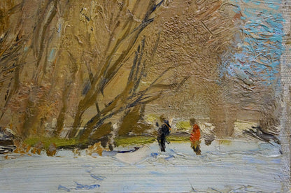 Oil painting End of Winter by Zaretsky Victor Ivanovich, snowy landscape