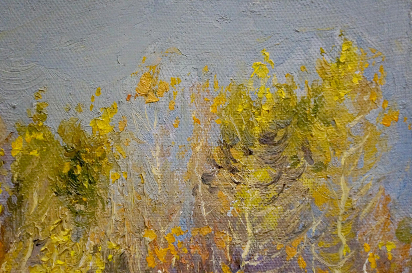 Oil painting Autumn Chernyshevsky by Petr Akimovich, vibrant yellow green trees