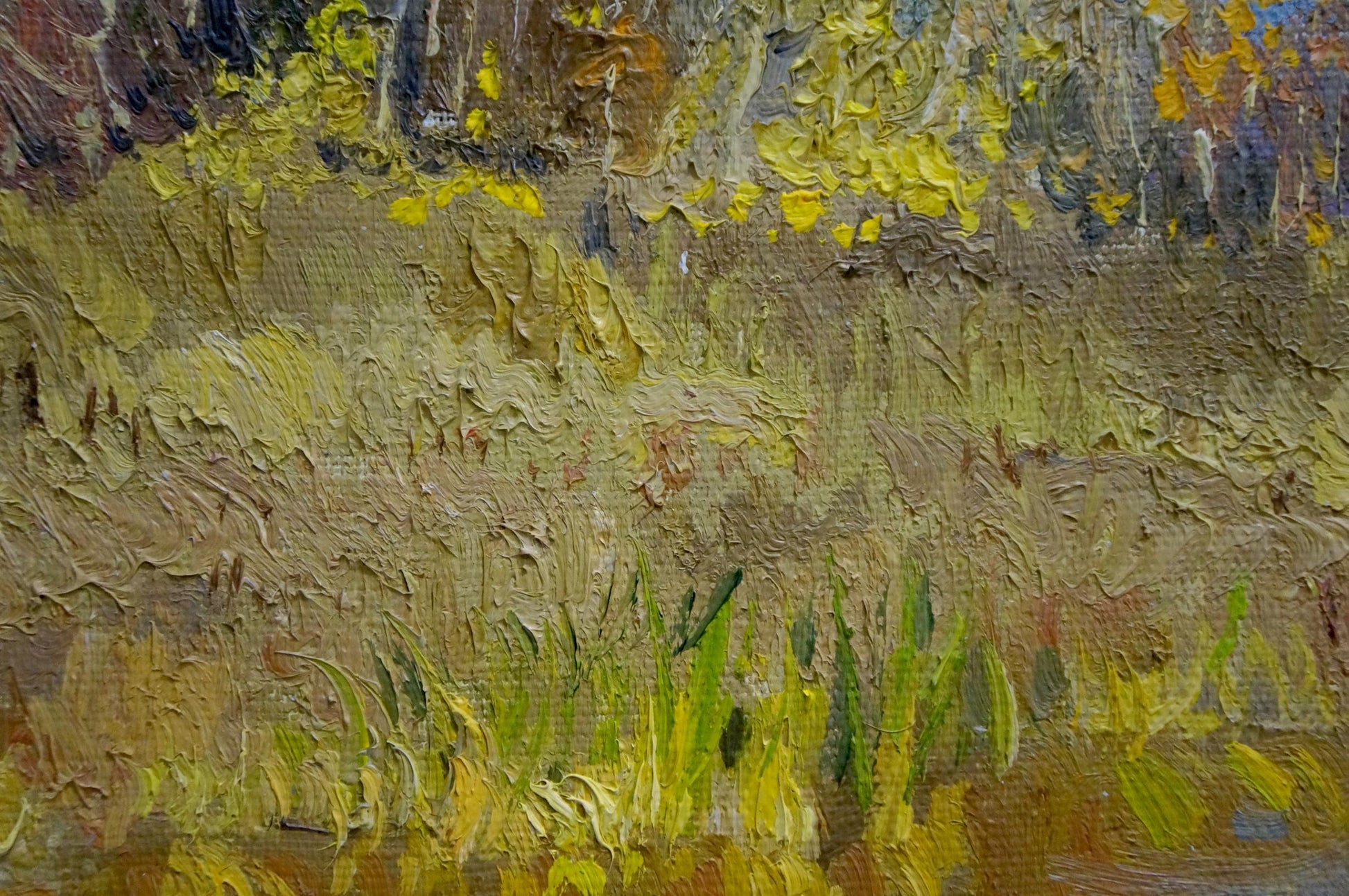 Oil painting Autumn Chernyshevsky by Petr Akimovich in yellow green impasto