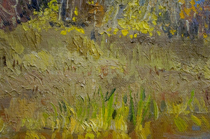 Oil painting Autumn Chernyshevsky by Petr Akimovich in yellow green impasto
