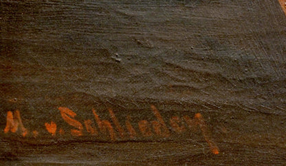 Oil painting Fruit on the table Schlieden M. with orange m. signature