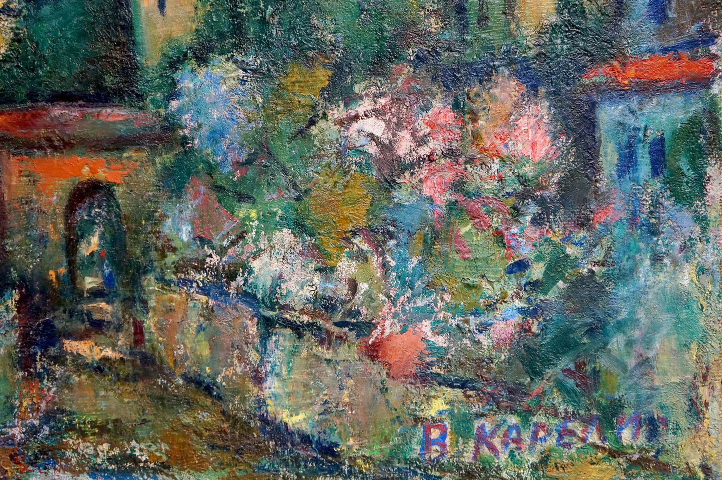Abstract oil painting V by Vyacheslav Dmitrievich Karelin city scene