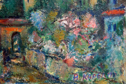 Abstract oil painting V by Vyacheslav Dmitrievich Karelin city scene