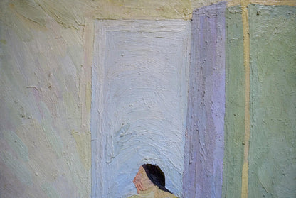 Impressionistic oil painting by Lebedeva Maria Vasilievna of female figure from behind