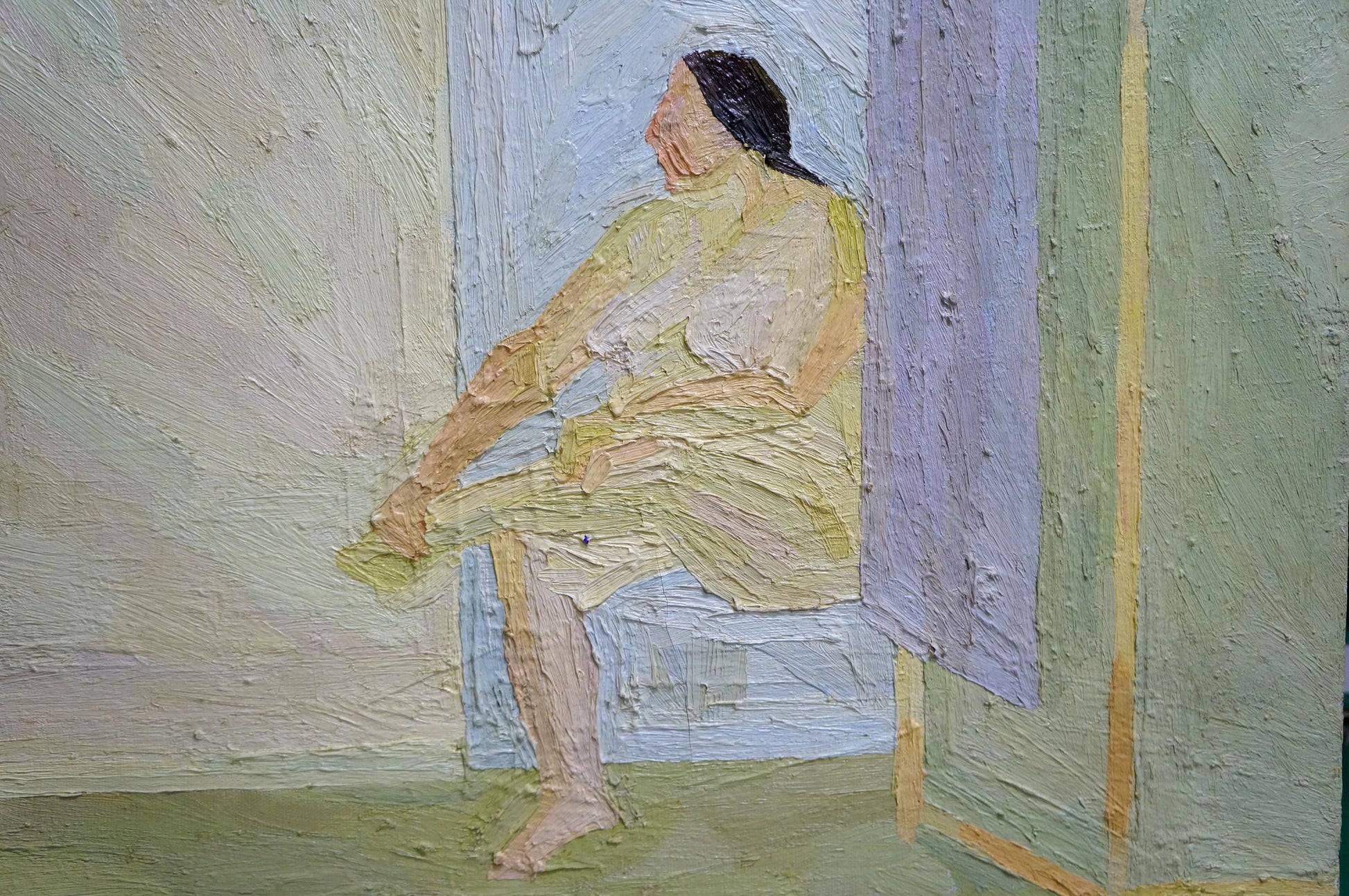 Oil painting of female figure by Lebedeva Maria Vasilievna in soft muted tones