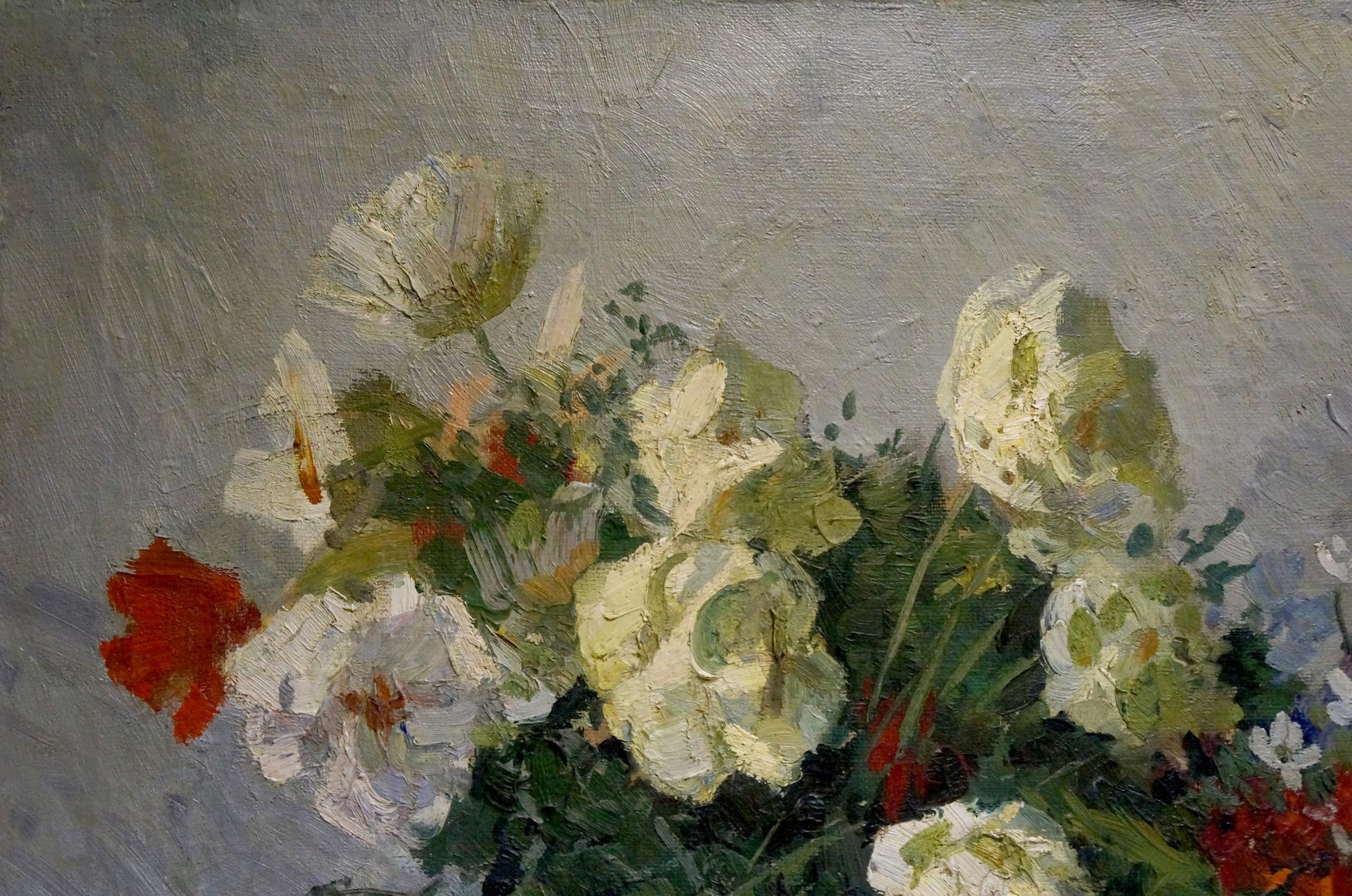 Impressionistic oil painting of white red flowers by Khodchenko Lev Pavlovich