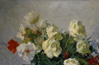 Impressionistic oil painting of white red flowers by Khodchenko Lev Pavlovich