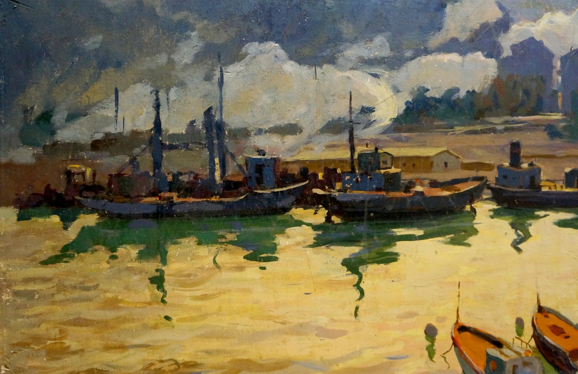 Oil painting of fishing boats in South Bay by Afanasiev Mikhail Andreevich