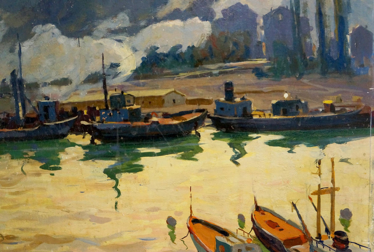 Vibrant impressionist oil painting of South Bay harbor boats by Afanasiev Mikhail Andreevich