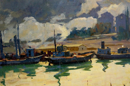 Oil painting of South Bay harbor by Afanasiev Mikhail Andreevich