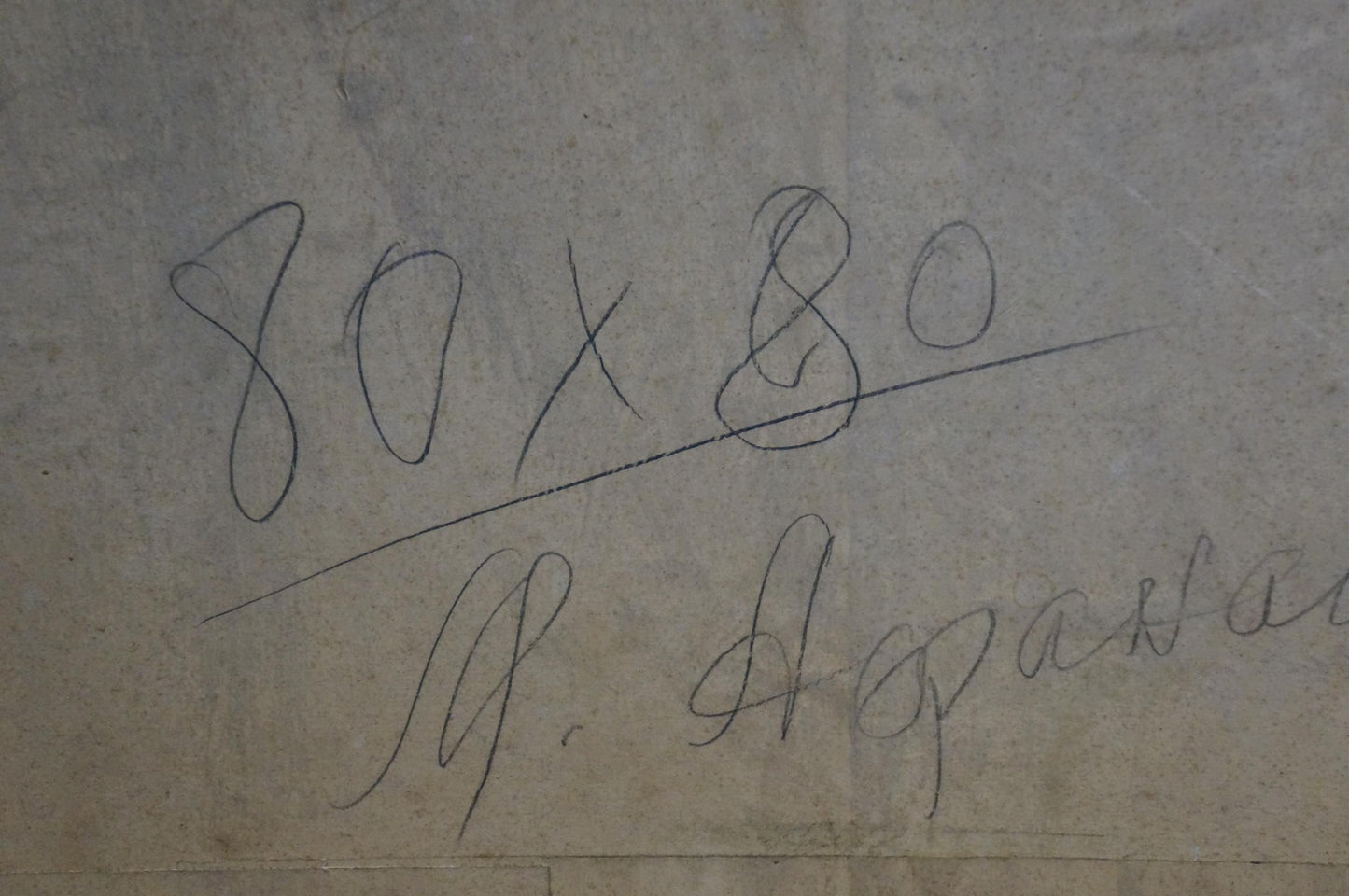 Back of Afanasiev Mikhail Andreevich oil painting with 80 x 80 handwritten note