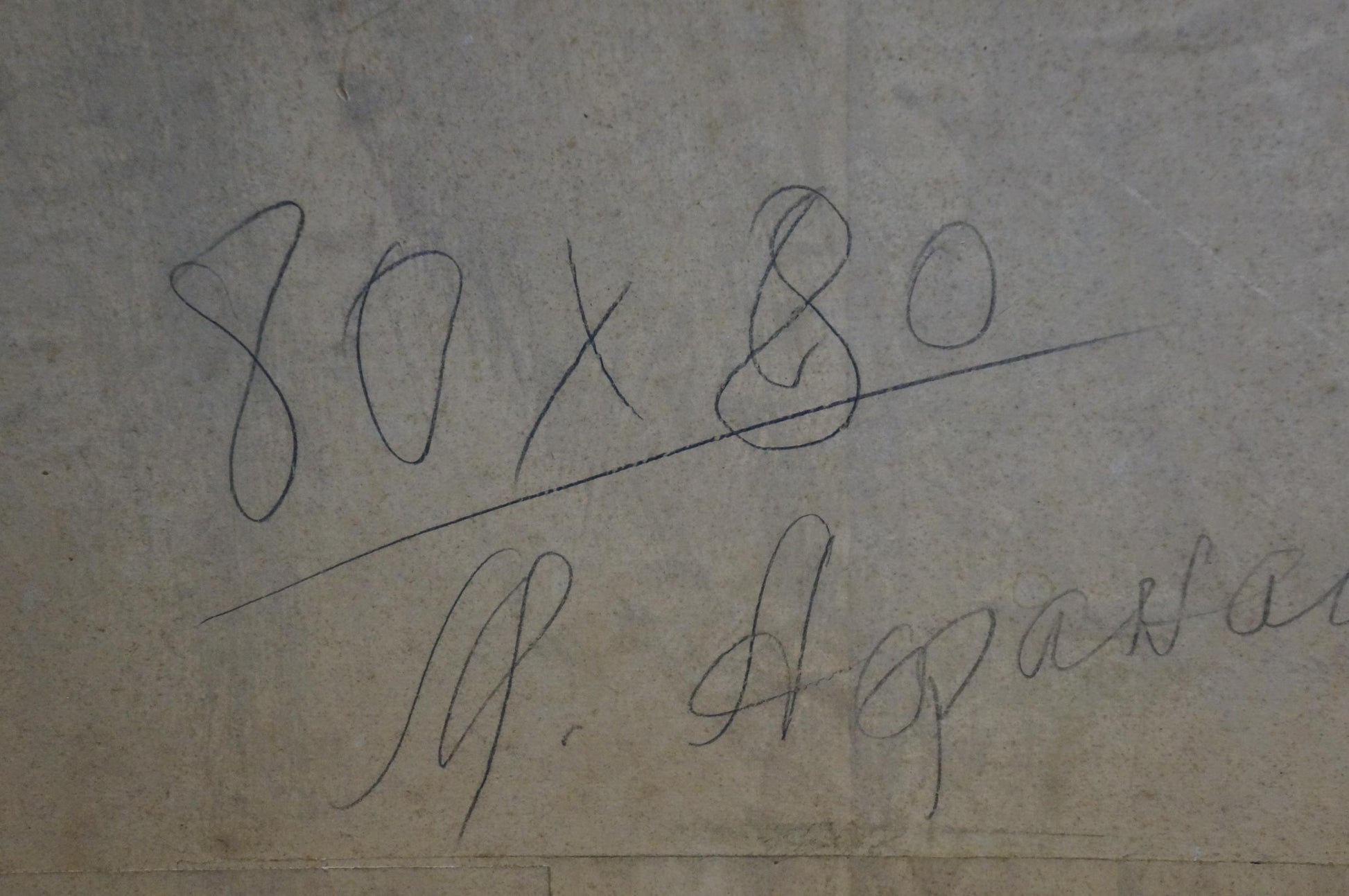Back of Afanasiev Mikhail Andreevich oil painting with 80 x 80 handwritten note