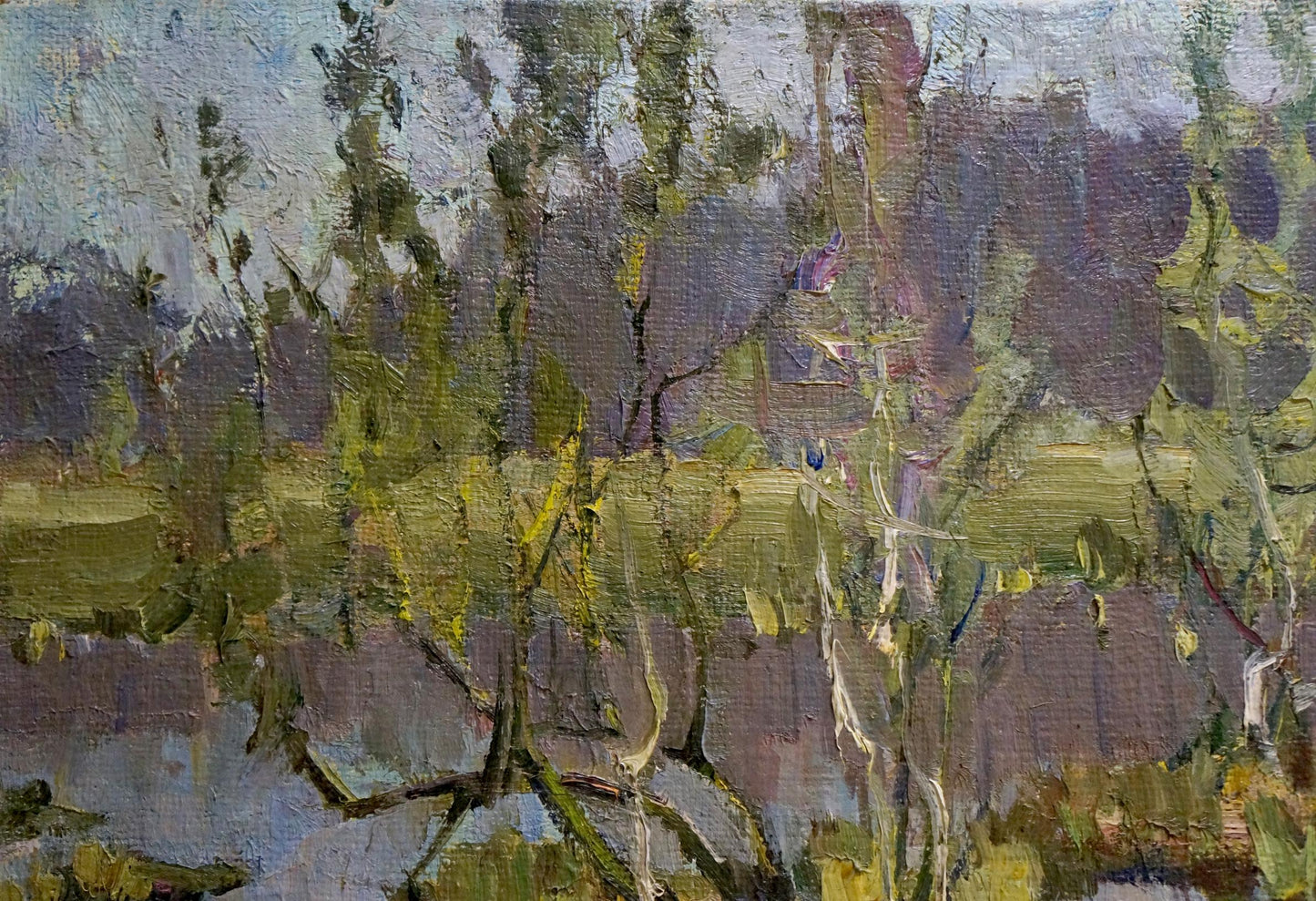 Impressionistic oil painting Awakening by Syrovatka Dmitry Matveevich, wooded landscape
