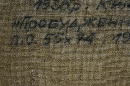 Back of oil painting Awakening by Syrovatka Dmitry Matveevich on burlap