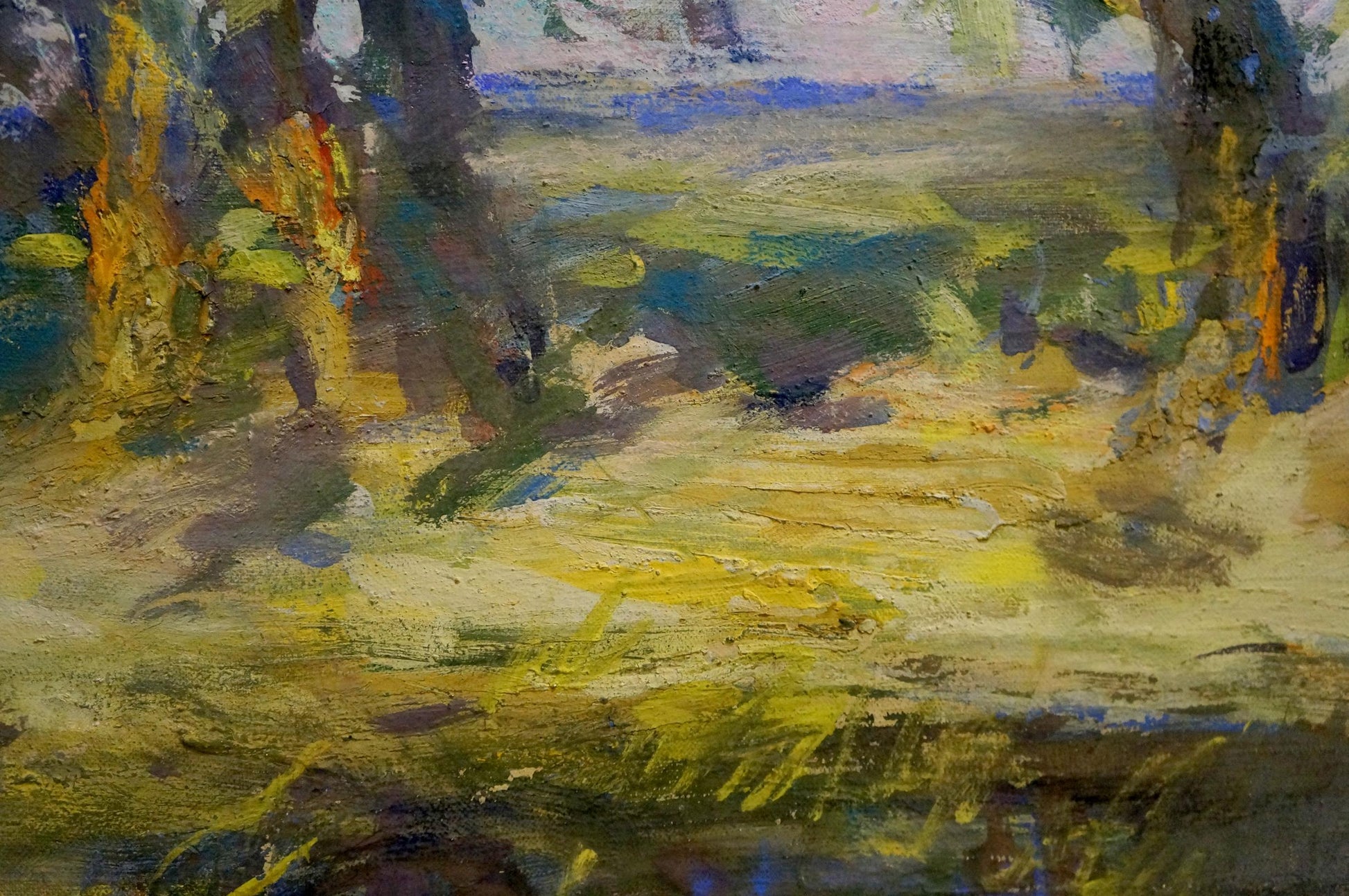 Impressionistic oil painting by Gubsky Igor Ivanovich: summer trees and sunlit field