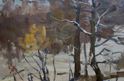 Oil painting of winter forest landscape by Moses Gantman