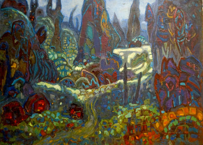Vibrant abstract oil painting Kingdom Gornyy with bold textured brushstrokes
