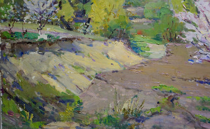 Vibrant impressionist oil painting In the Garden by Kisel Ivan Gordeevich