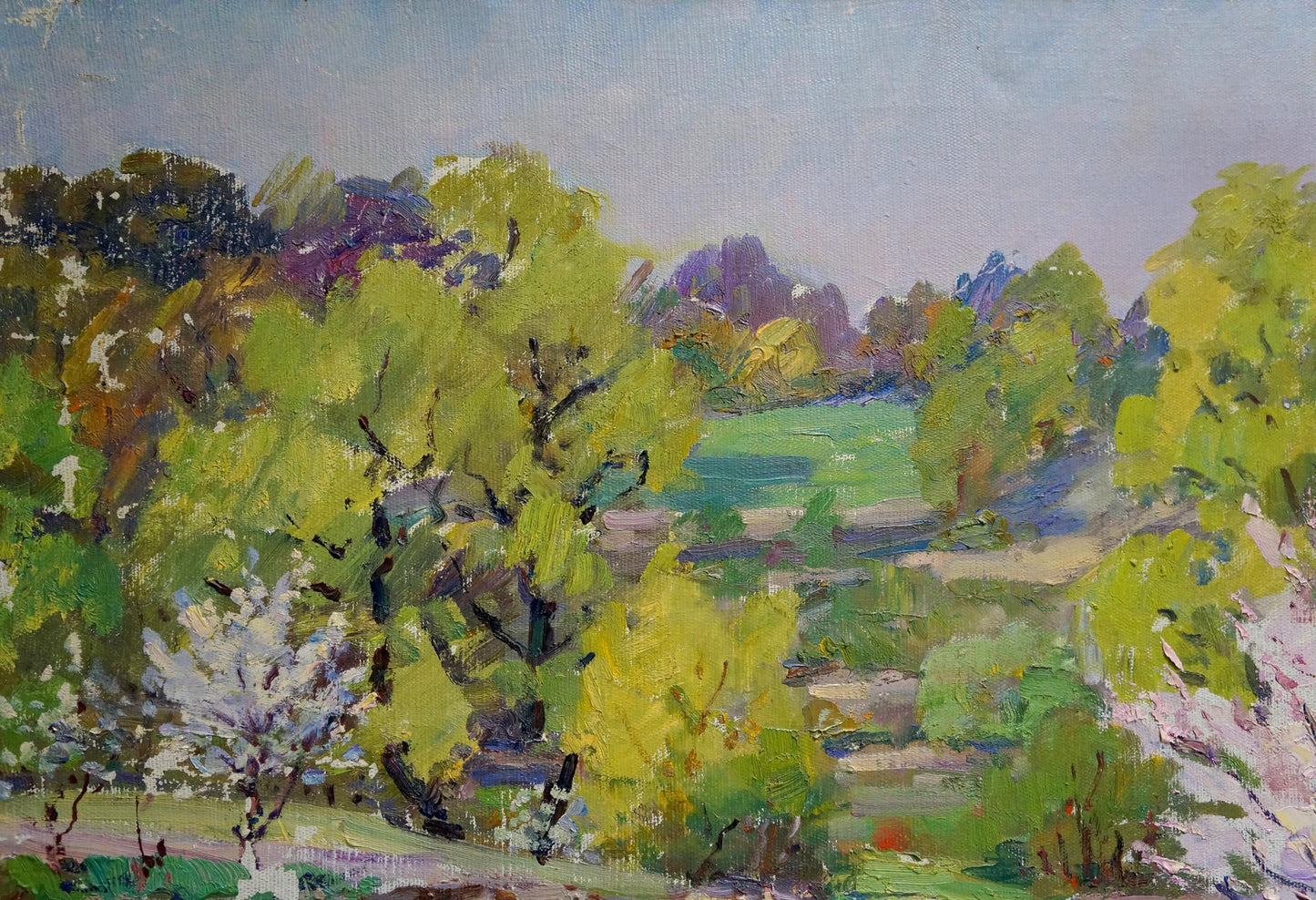 Vibrant impressionist oil painting In the Garden by Kisel Ivan Gordeevich
