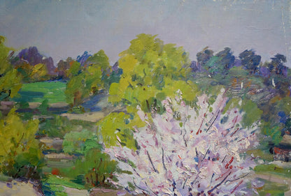 Vibrant impressionist oil painting In the Garden by Kisel Ivan Gordeevich