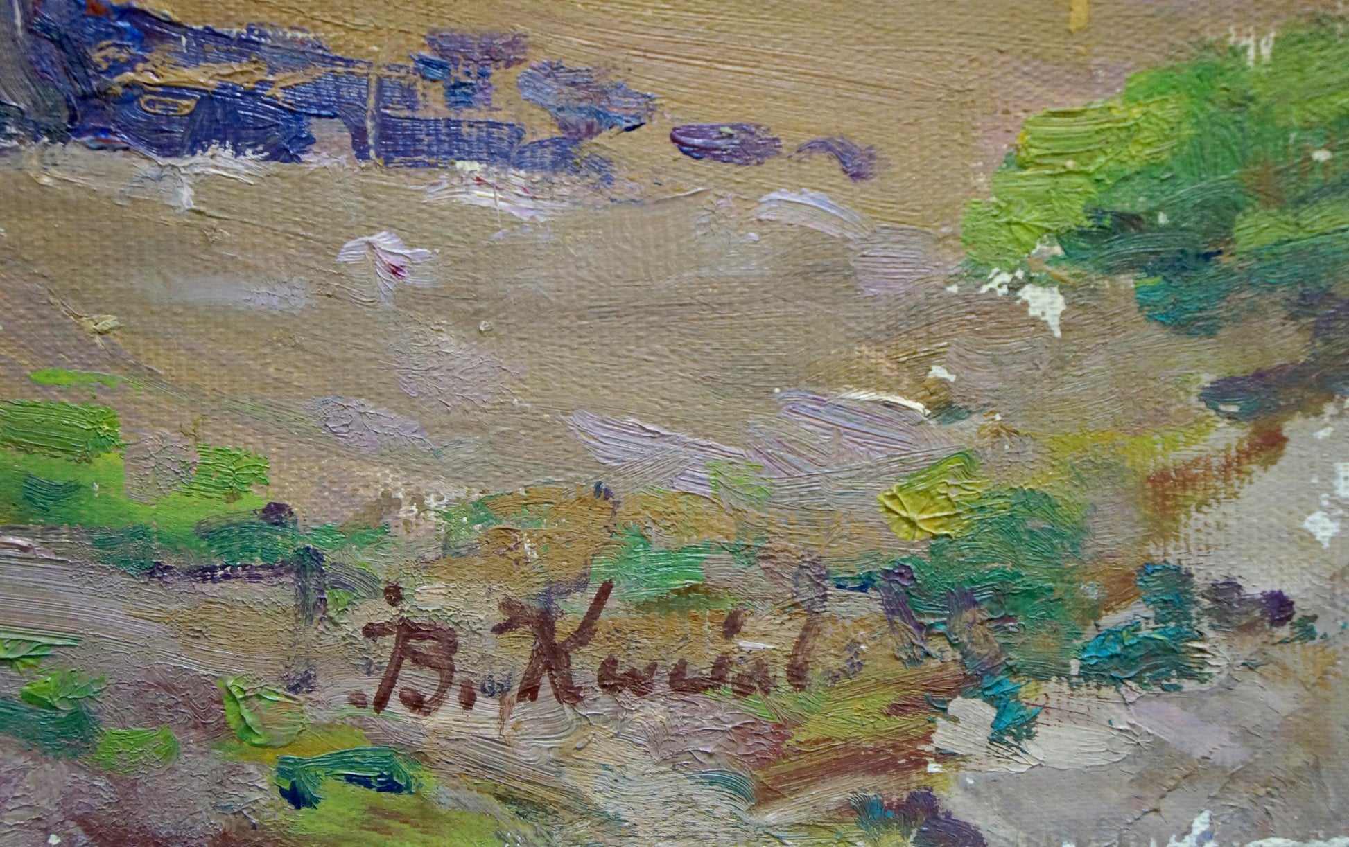 Oil painting In the garden by Kisel Ivan Gordeevich, impressionistic green foliage