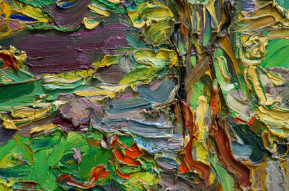 Vibrant impasto oil painting by Sergey Alexandrovich in green, yellow, purple, orange