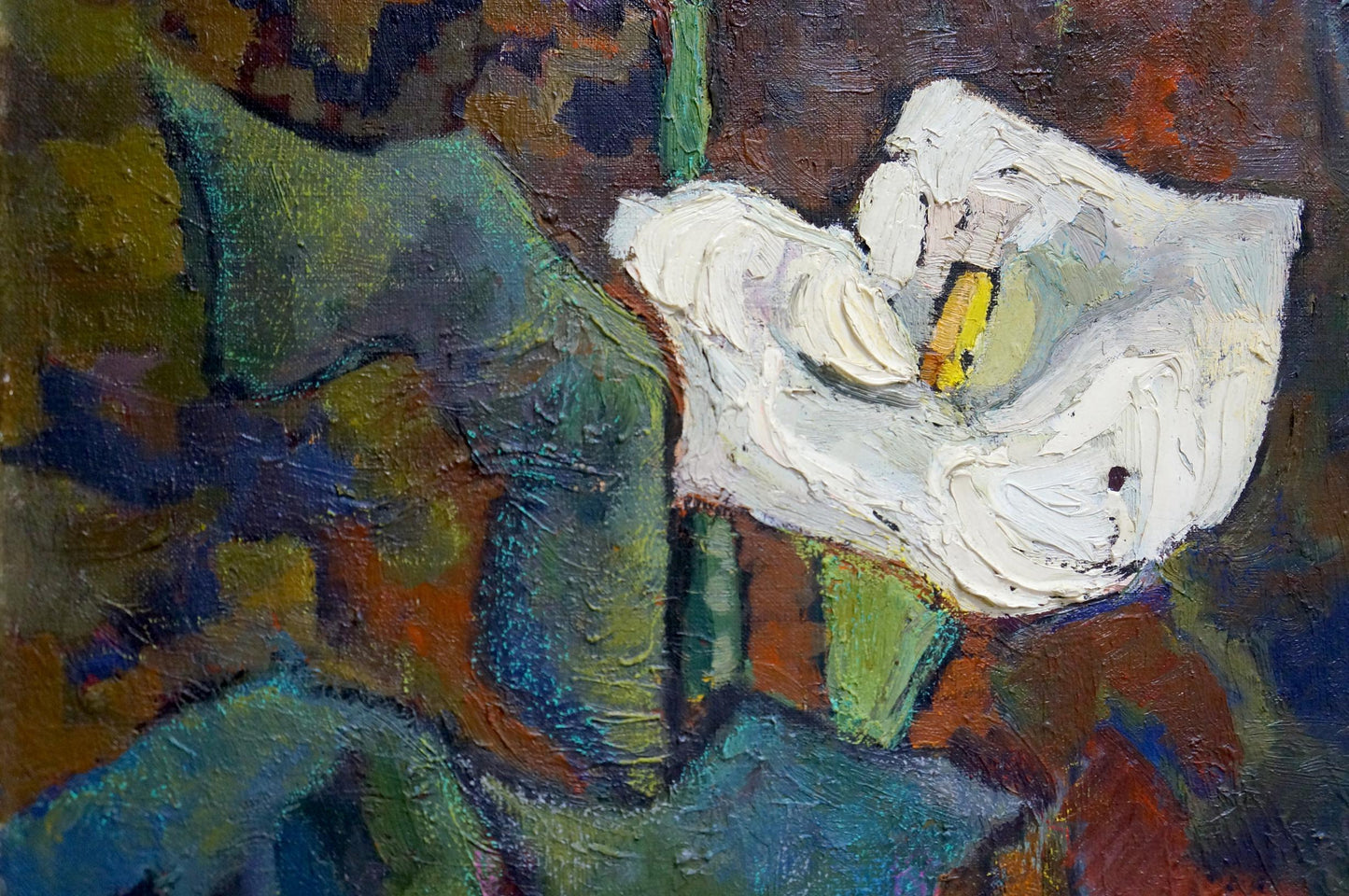 Oil painting of white calla lily with yellow center by Shevchuk Vasiliy Mikhaylovich