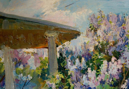 Vibrant oil painting of lilac blooms by Polyakova Lyudmila Valentinovna