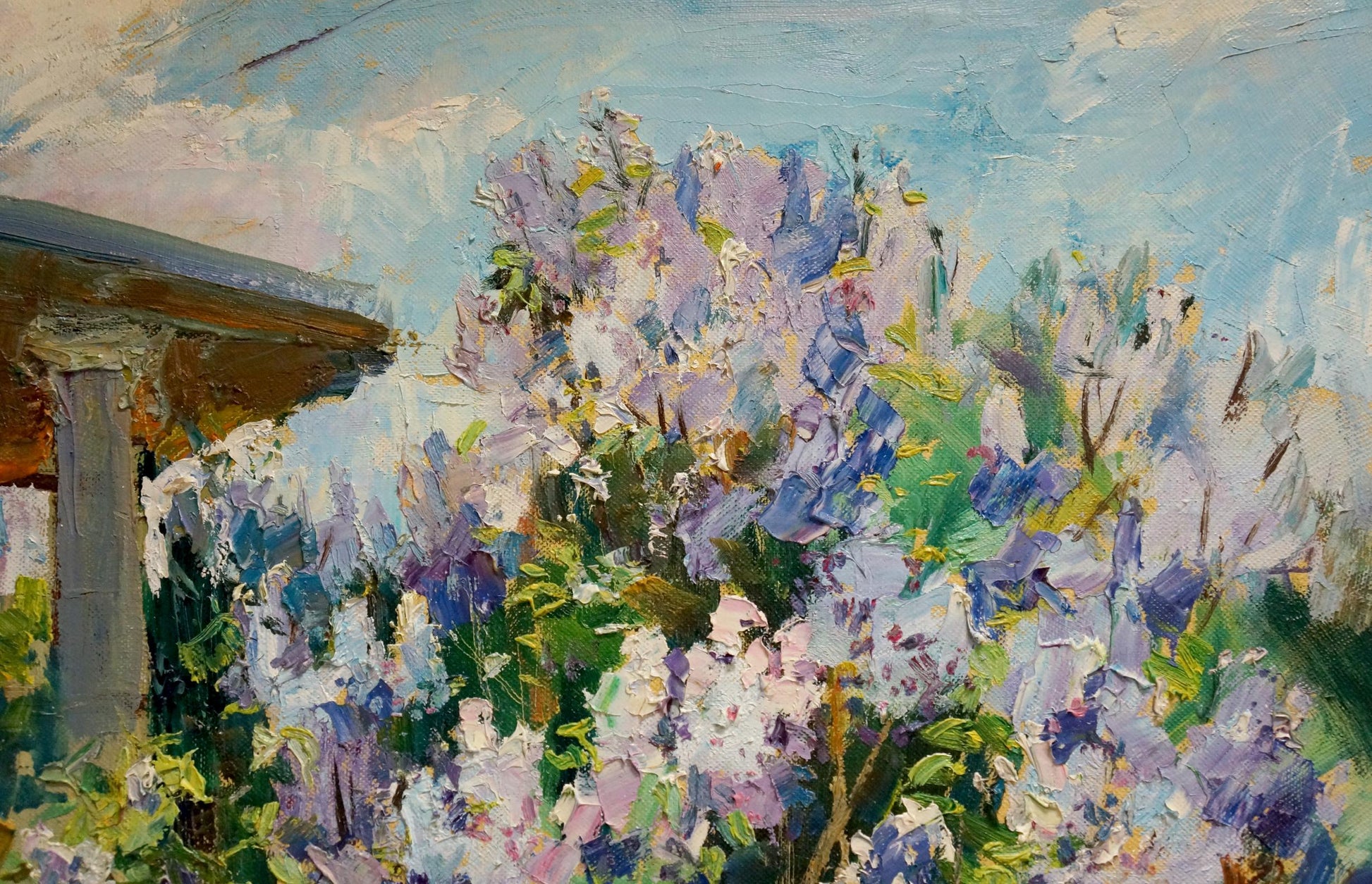 Vibrant oil painting of lilac blooms by Polyakova Lyudmila Valentinovna