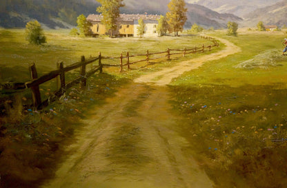 Oil painting Estate road Thomas J.H. rustic wooden fence