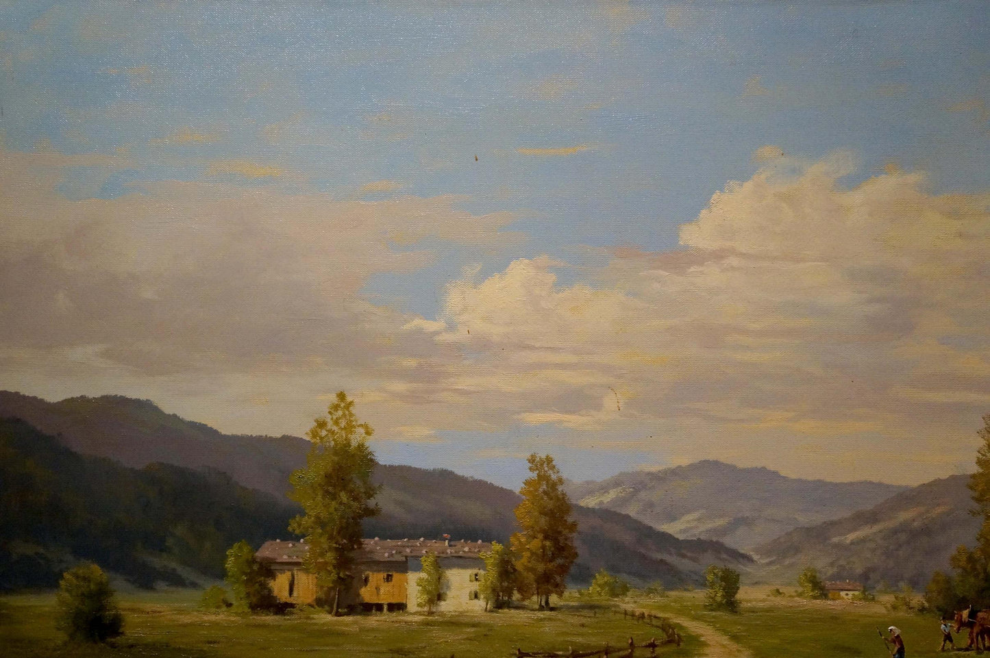 Serene Oil painting Estate road Thomas J.H. with yellow house among trees