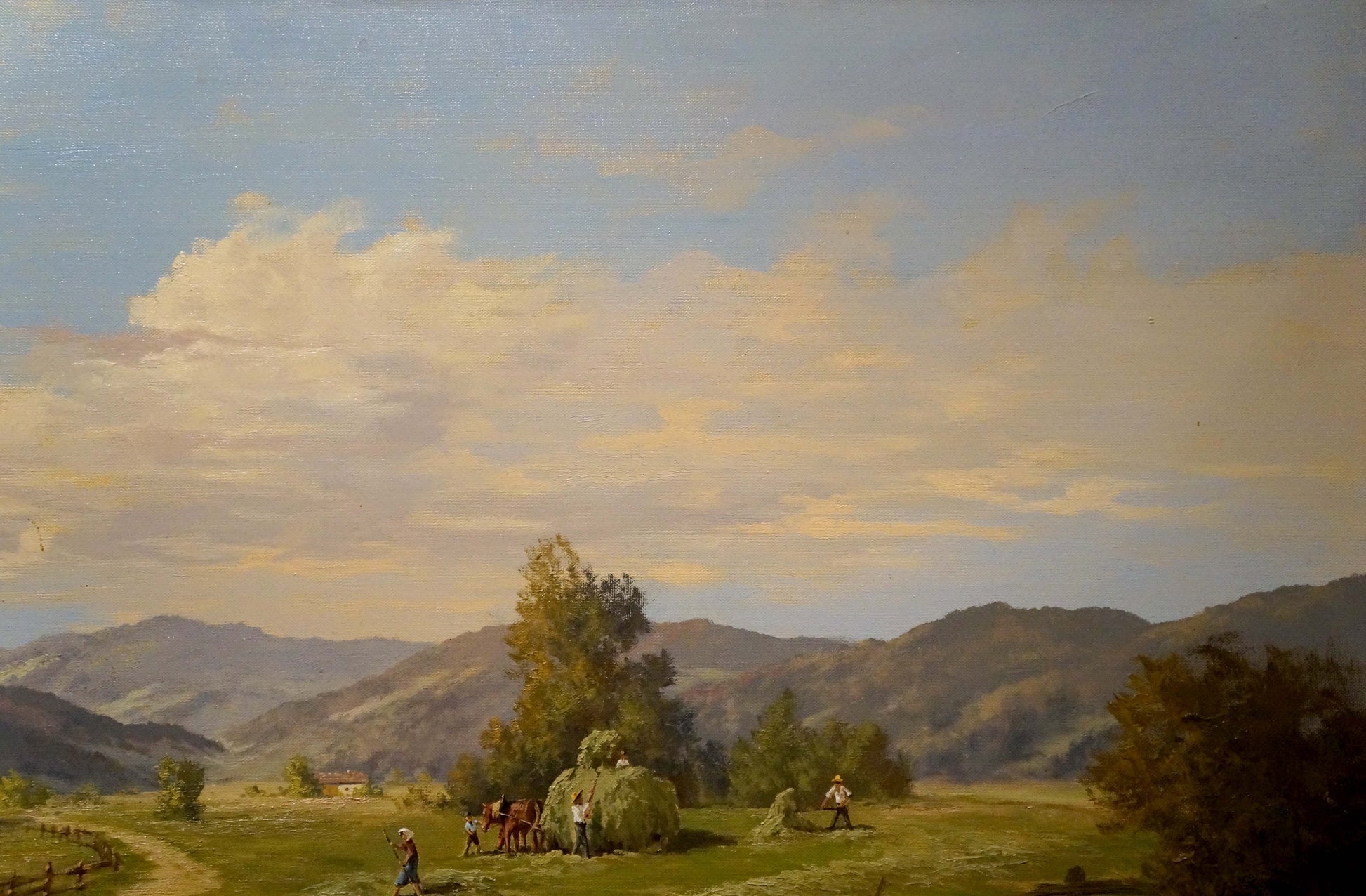Oil painting Estate Road by Thomas J.H.: serene hills, fields, mountains