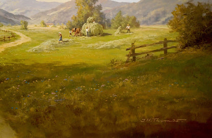 Oil painting of rustic wooden fence by Thomas J.H., Estate road