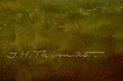 White chalk j. signature on back of Thomas J.H. Estate road oil painting