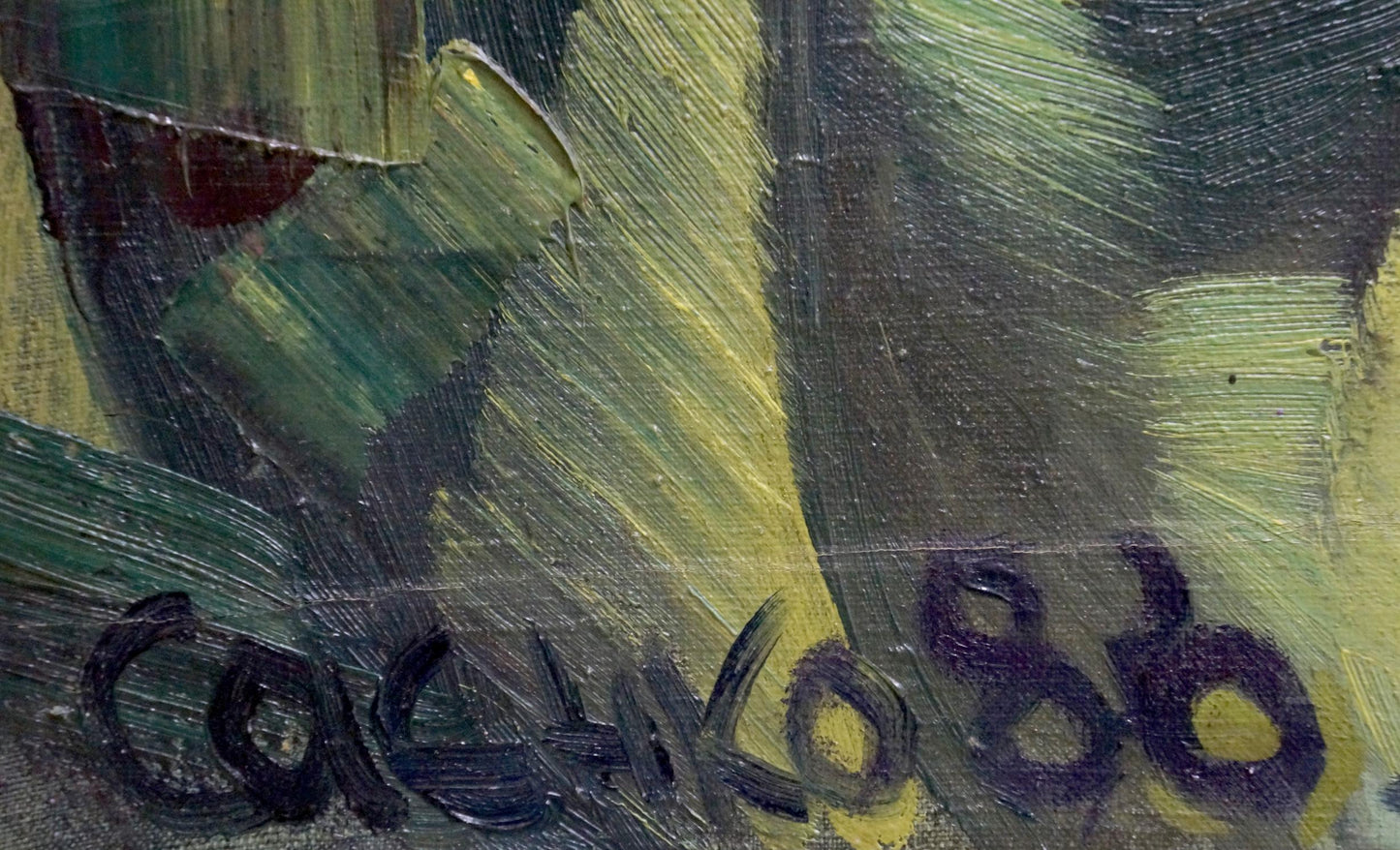 Textured abstract oil painting by Saenko Ruslan Nikolaevich, green yellow brushstrokes