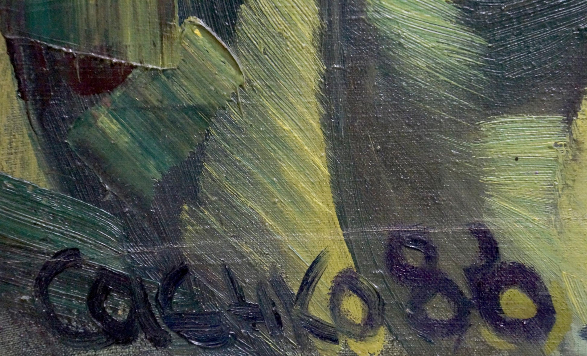 Textured abstract oil painting by Saenko Ruslan Nikolaevich, green yellow brushstrokes