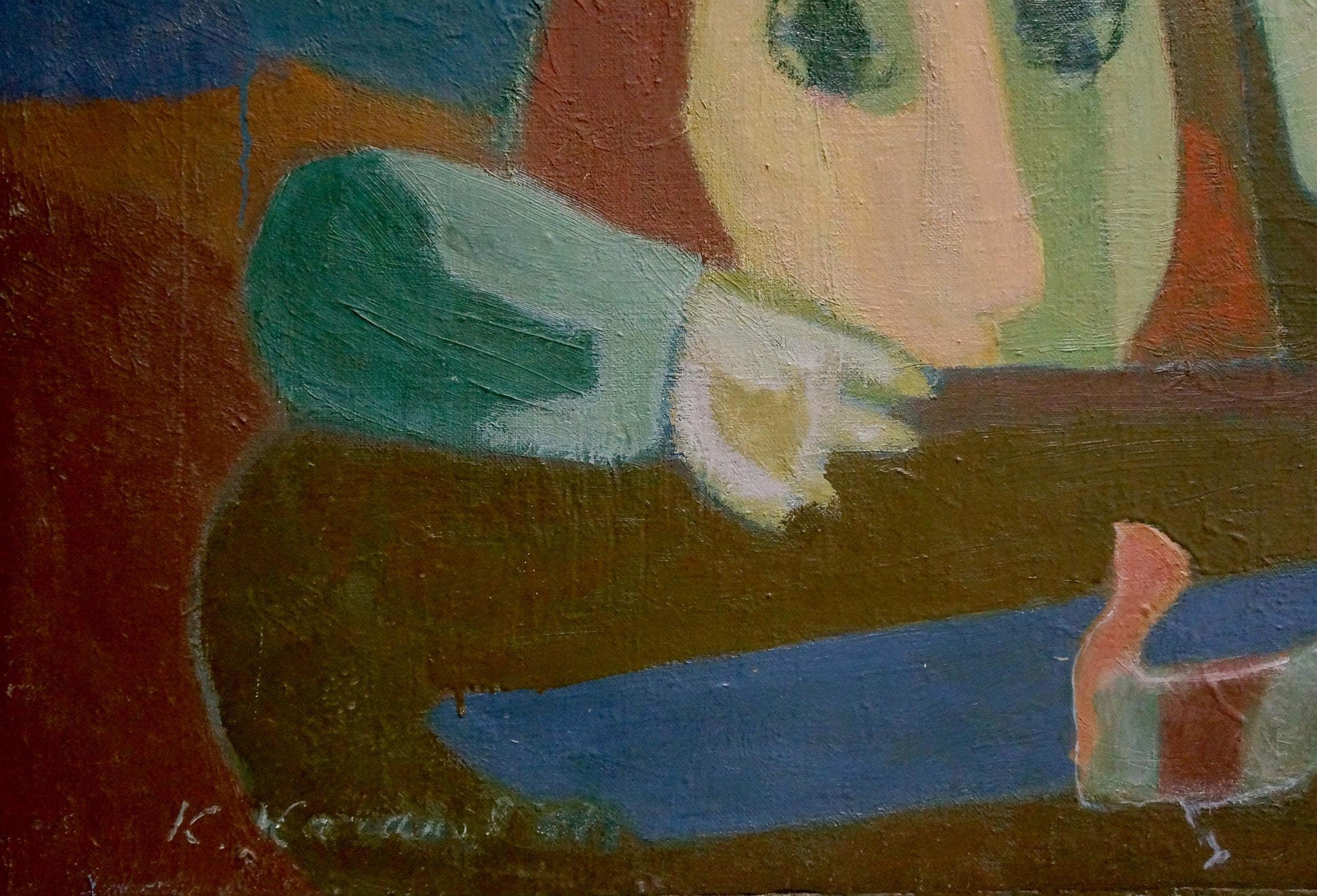 Abstract oil painting Behind the Wheel by Kachanov Konstantin Silovich with green eyes