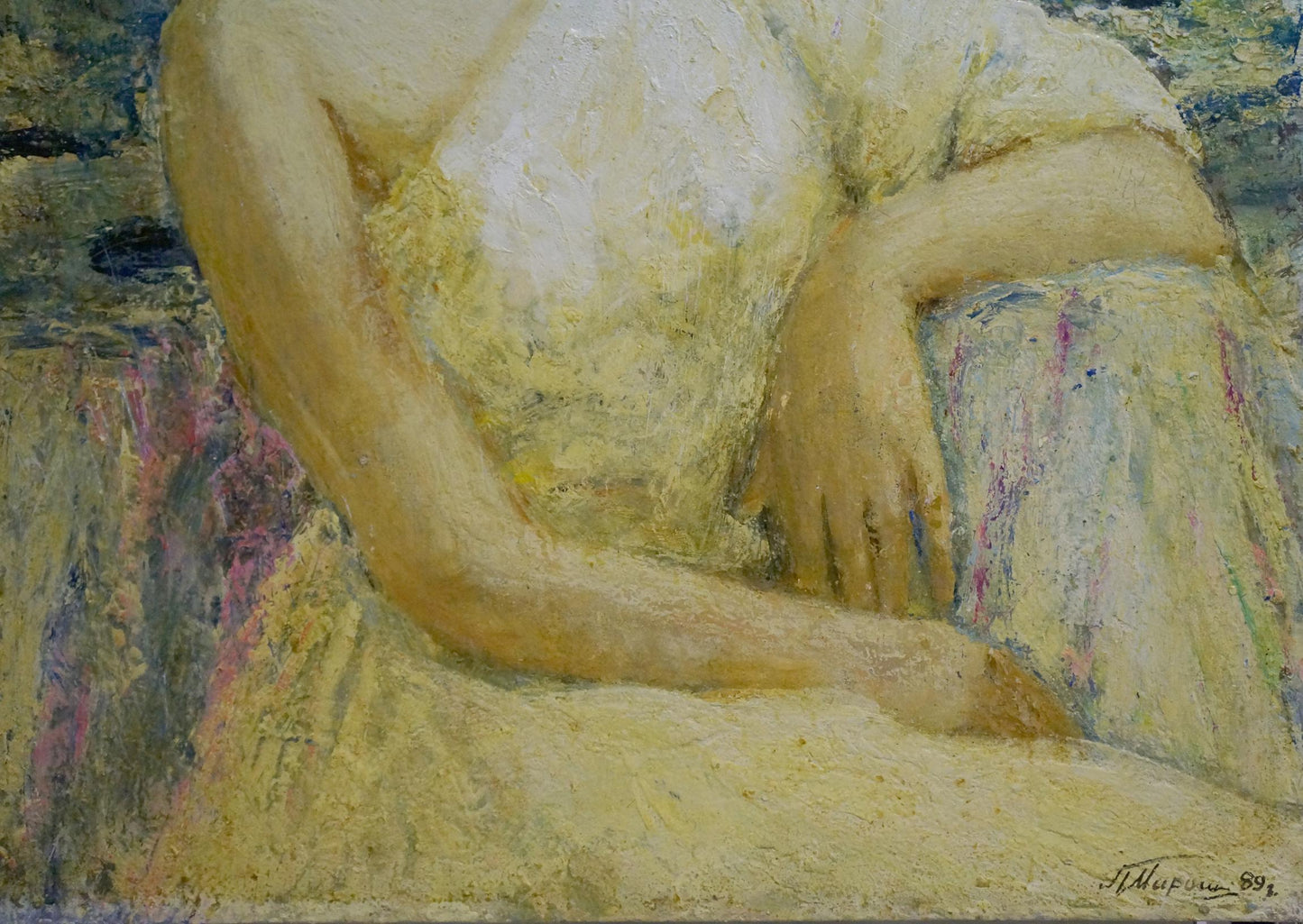Oil painting of reclining female portrait by Miroshnichenko Pavel Petrovich