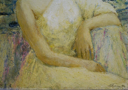 Oil painting of reclining female portrait by Miroshnichenko Pavel Petrovich