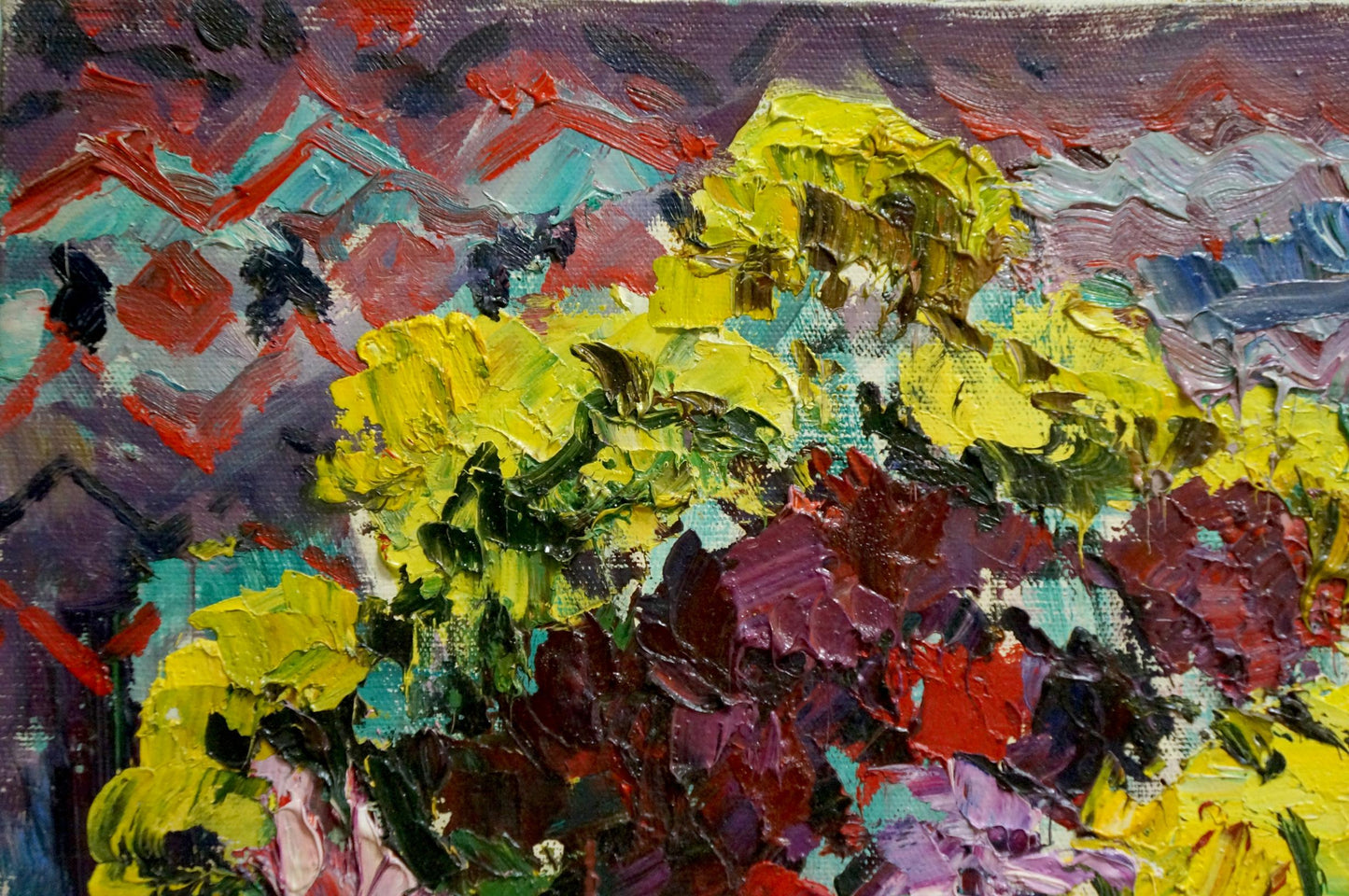 Vibrant impressionist oil painting Dreams of flowers by Petr Kolomoitsev