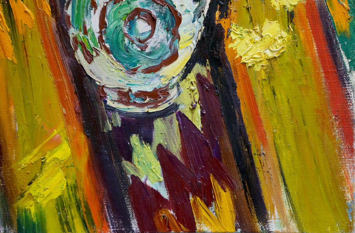 Vibrant Dreams of Flowers oil painting by Petr Kolomoitsev, teal swirl center